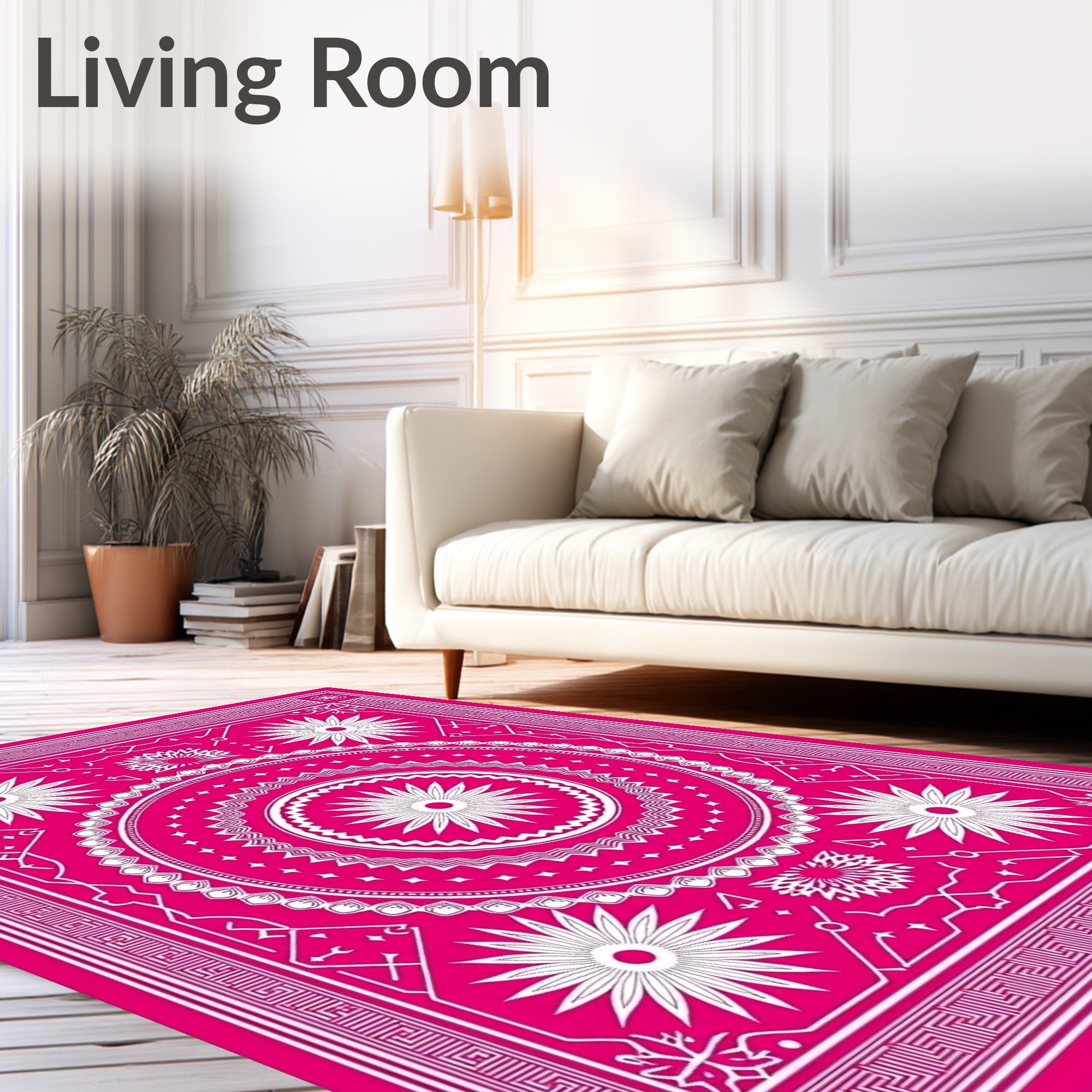 Vibrant Pink Starburst Mandala Rug