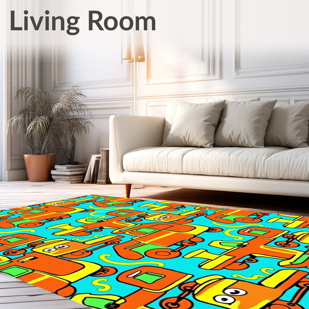 Whimsical Orange Train Cartoon Rug