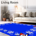 Festive Blue Snowman Snowflake Border Rug
