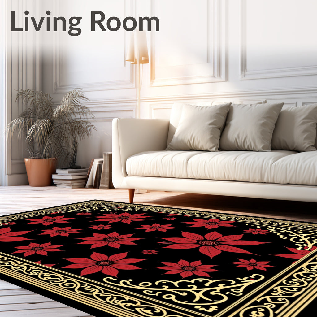 Bold Red Floral Bordered Accent Rug