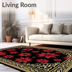 Bold Red Floral Bordered Accent Rug