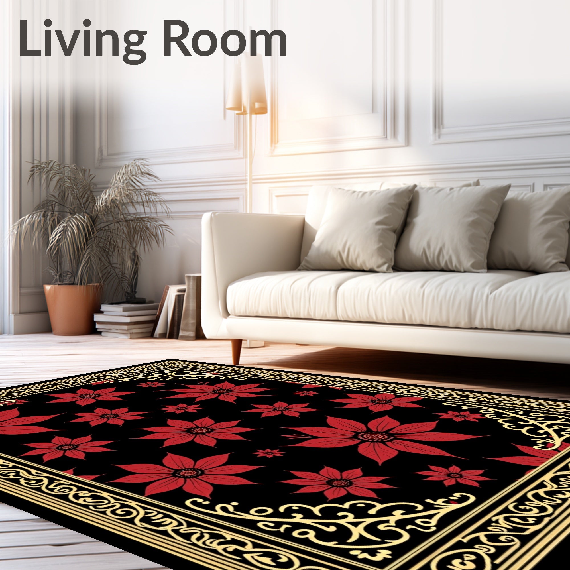 Bold Red Floral Bordered Accent Rug