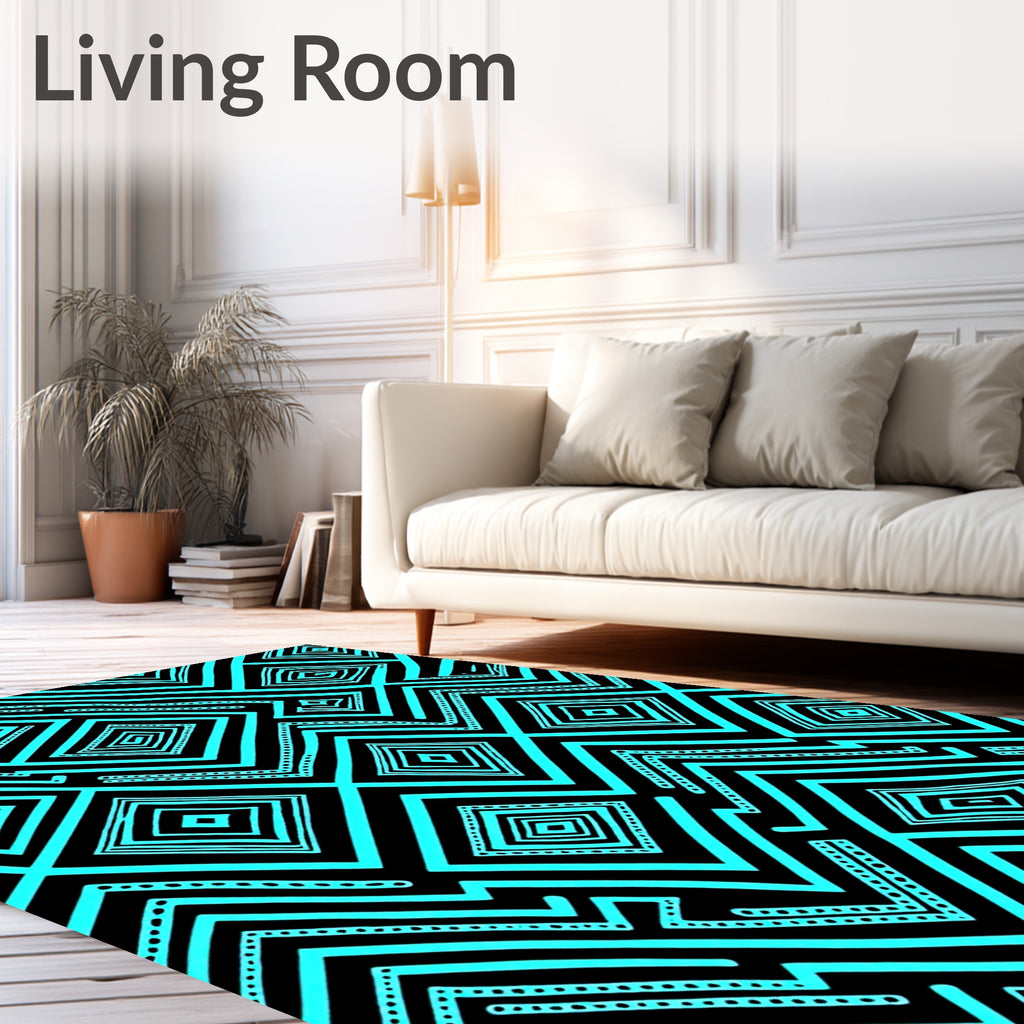 Vibrant Turquoise Geometric Diamond Zigzag Rug