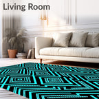 Vibrant Turquoise Geometric Diamond Zigzag Rug