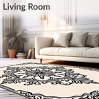 Black Cream Arabesque Medallion Border Rug