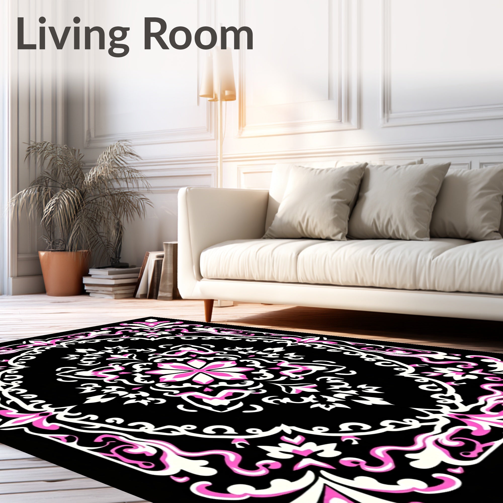 Ornate Pink and White Floral Medallion Rug