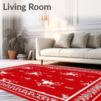 Red Whimsical Reindeer Forest Rug