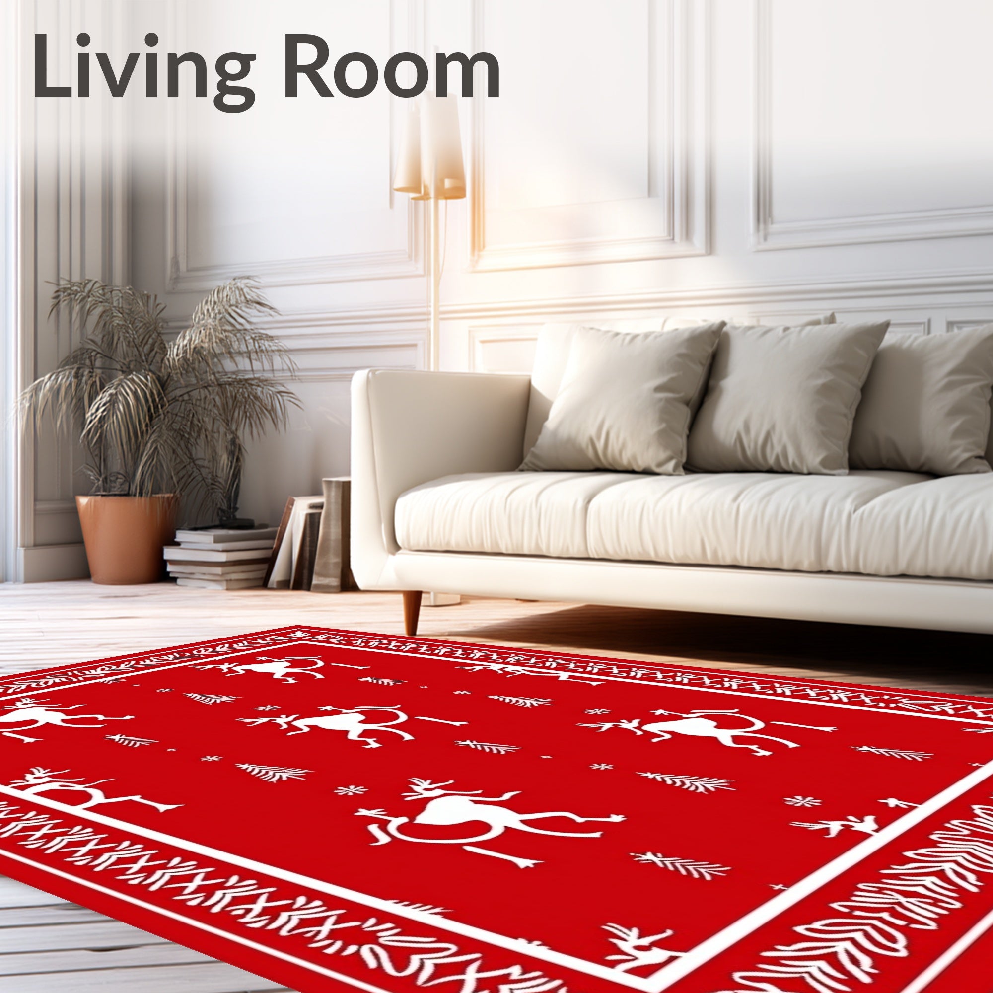 Red Whimsical Reindeer Forest Rug