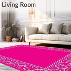 Elegant Pink White Floral Scroll Frame Rug
