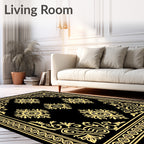 Black Gold Floral Filigree Border Rug
