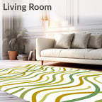 Earthy Green and Gold Wavy Lines Rug