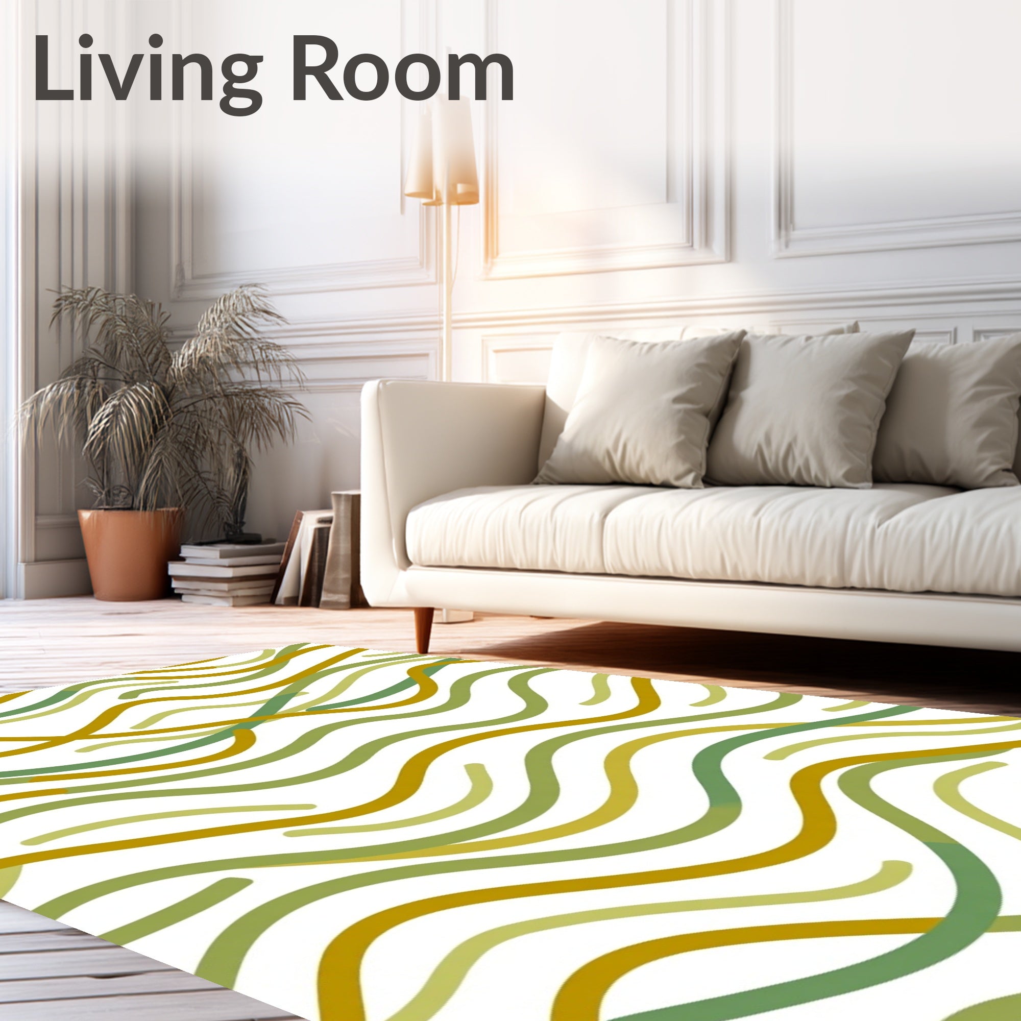 Earthy Green and Gold Wavy Lines Rug