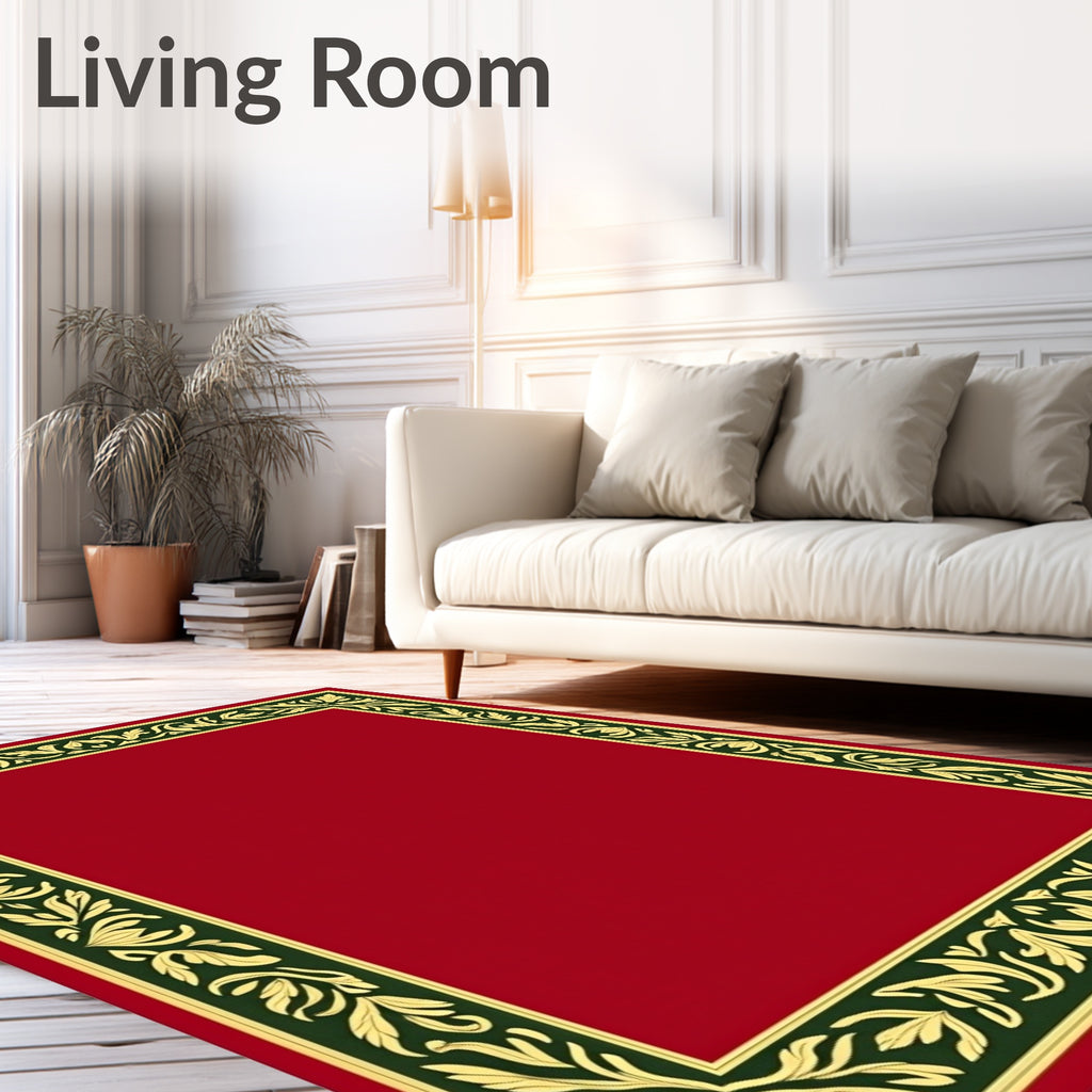 Classic Red Gold Leaf Border Rug