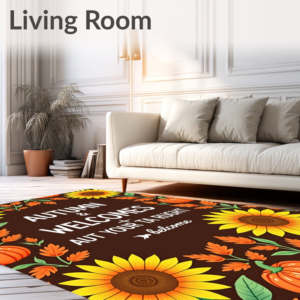Autumn Sunflowers Pumpkins Leafy Border Rug
