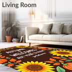 Autumn Sunflowers Pumpkins Leafy Border Rug
