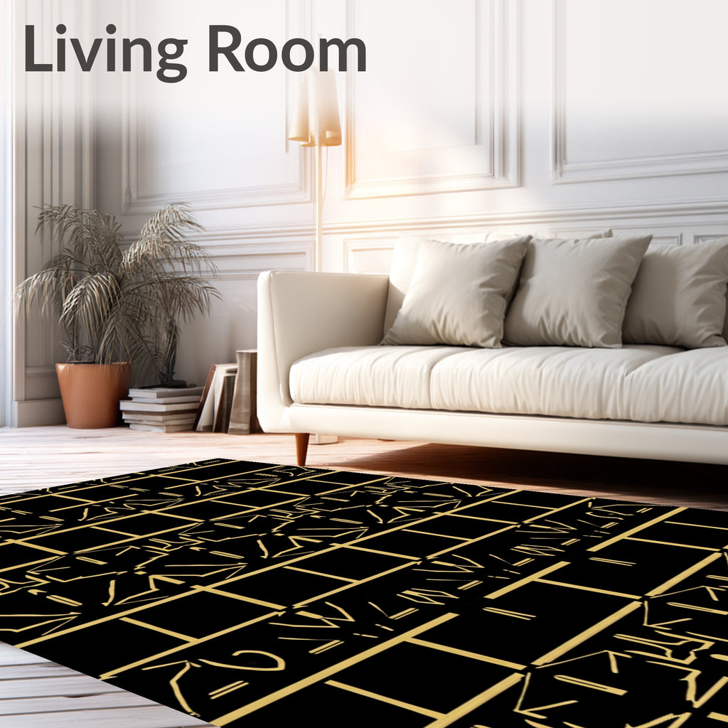 Golden Black Geometric Art Deco Rug
