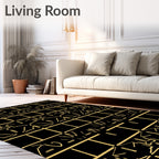 Golden Black Geometric Art Deco Rug