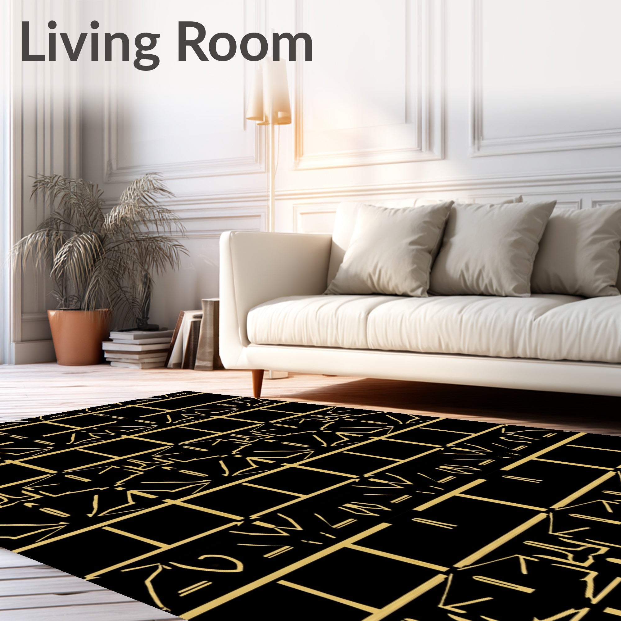 Golden Black Geometric Art Deco Rug