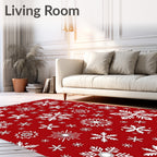 White Snowflakes on Red Background Rug
