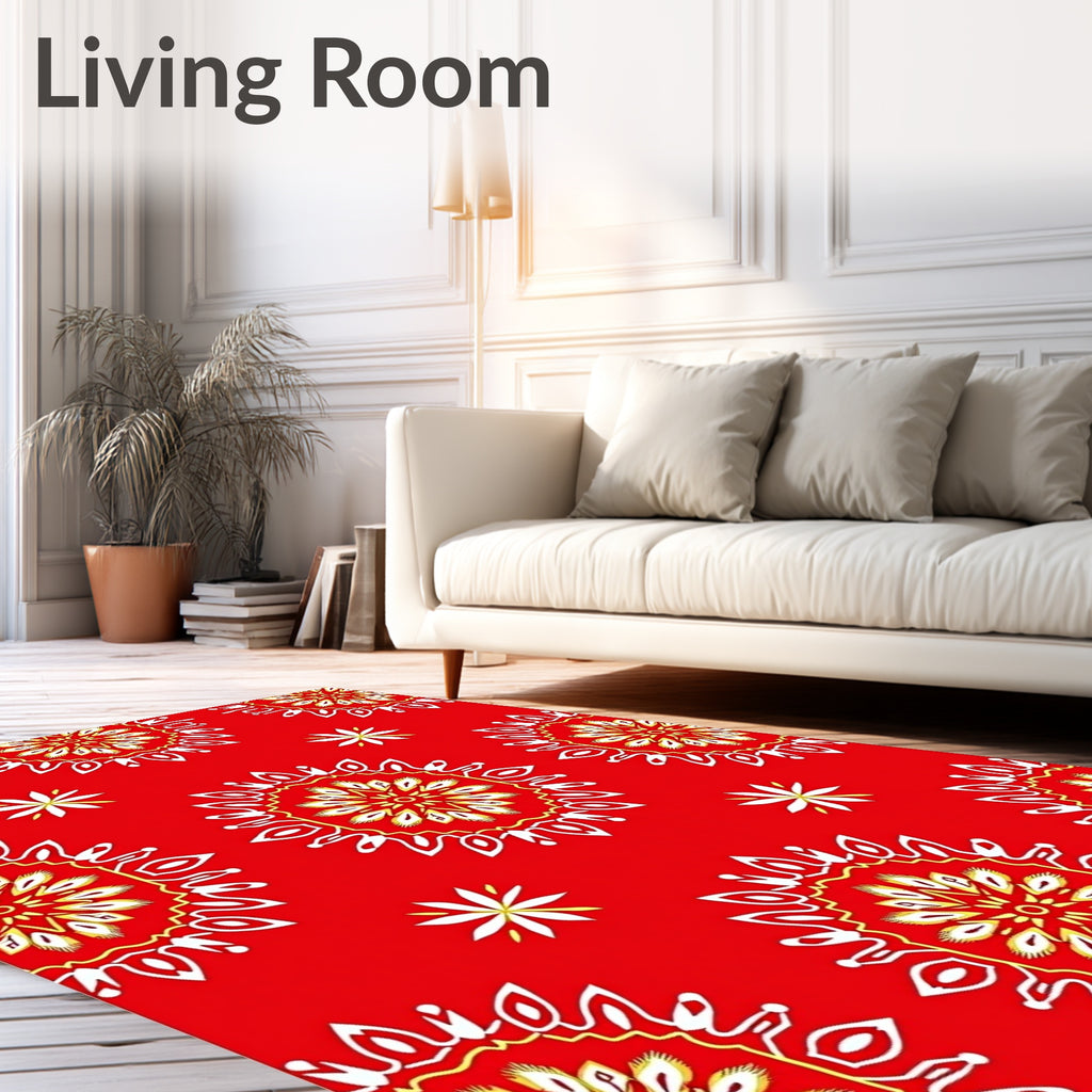 Red Mandala Flower Medallion Rug
