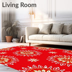 Red Mandala Flower Medallion Rug
