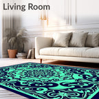 Dark Teal Floral Mandala Rug