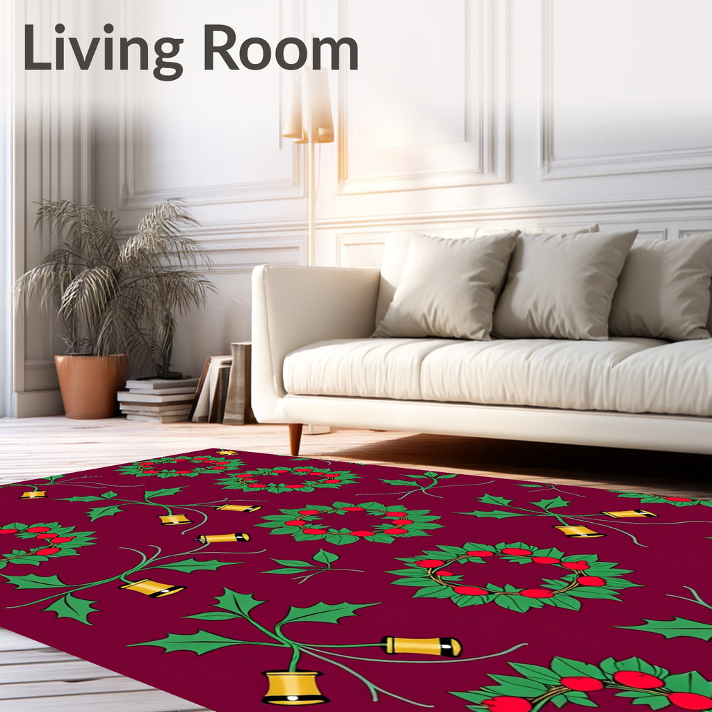 Crimson Holly Berry Bell Wreath Rug
