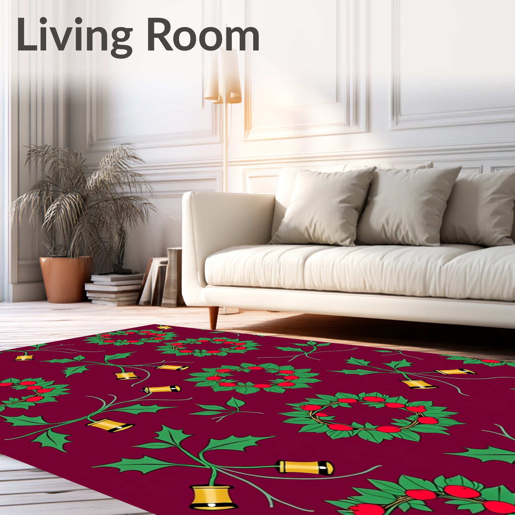 Crimson Holly Berry Bell Wreath Rug
