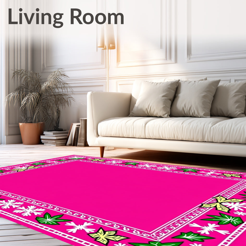 Vibrant Pink Botanical Border Rug