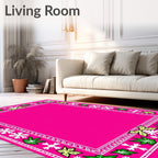 Vibrant Pink Botanical Border Rug