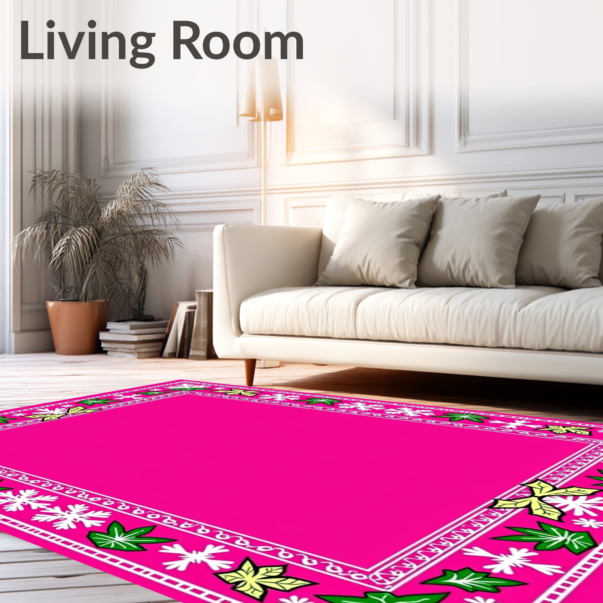 Vibrant Pink Botanical Border Rug