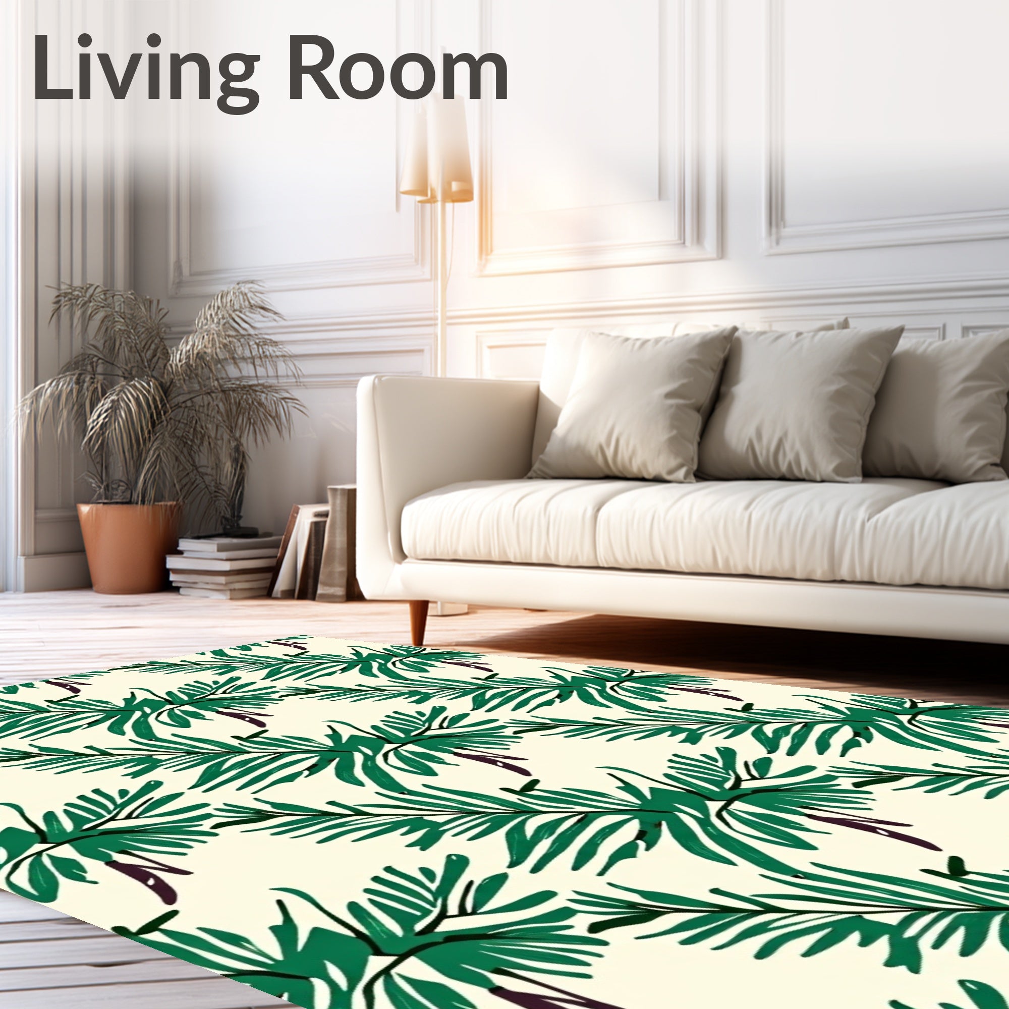 Green Toucan Feather Botanical Arrangement Rug