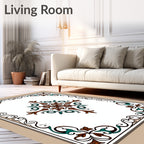 Brown Teal Floral Medallion Border Rug