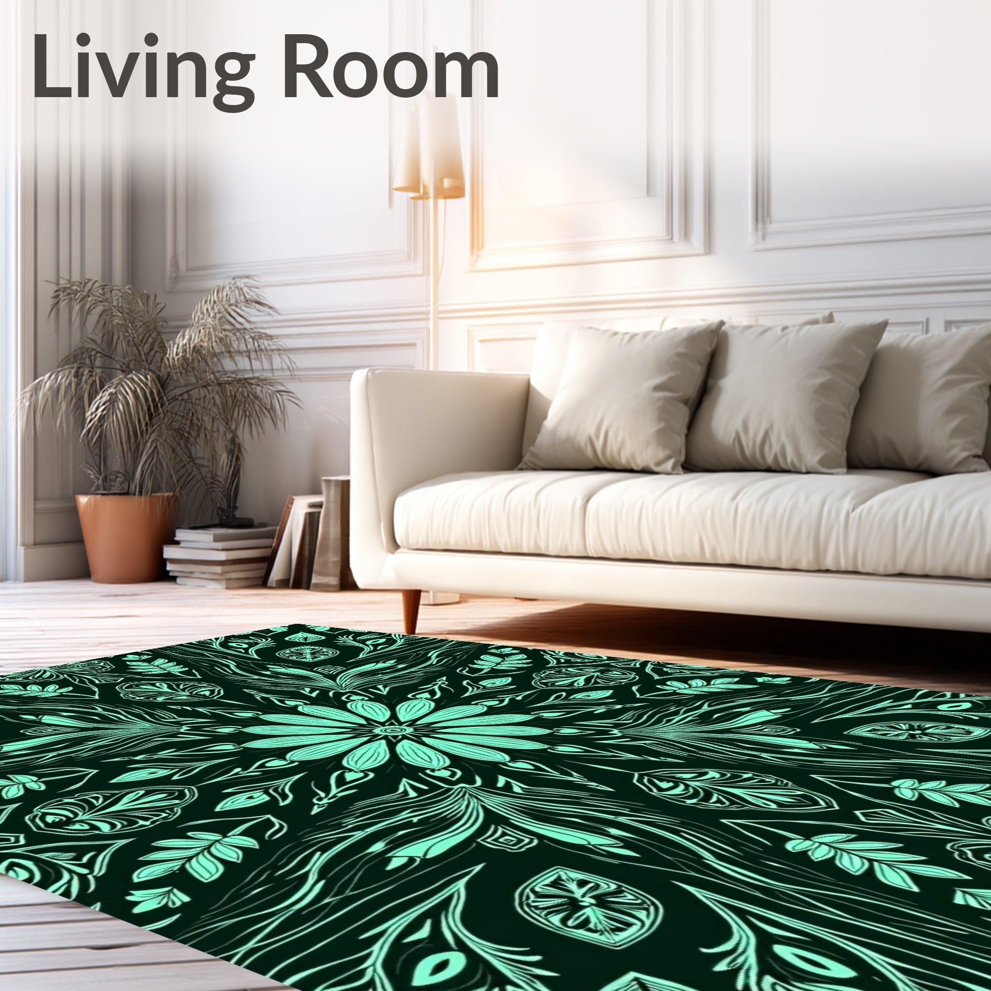 Mint Green Floral Mandala Botanical Rug