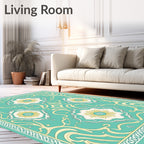 Teal Yellow Floral Medallion Border Rug