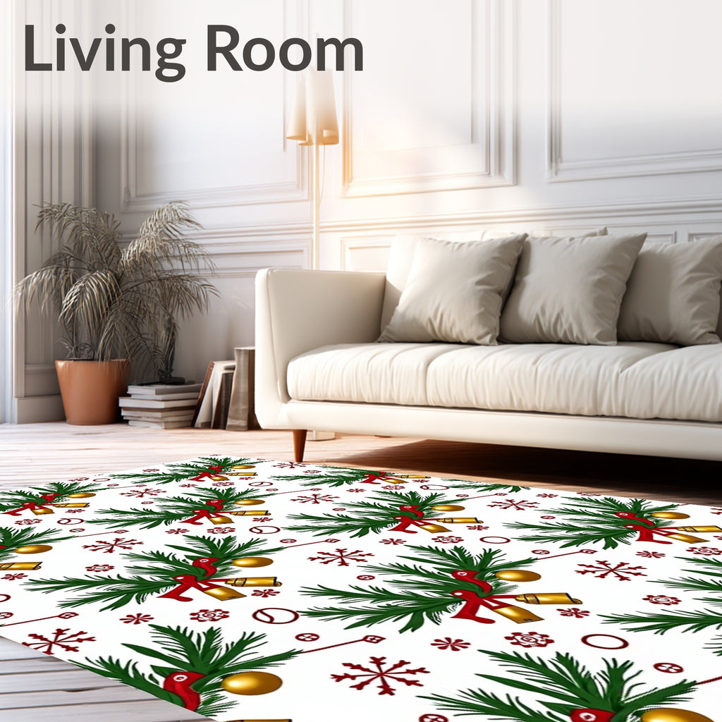 Festive Green Fir Bells Gold Orbs Rug