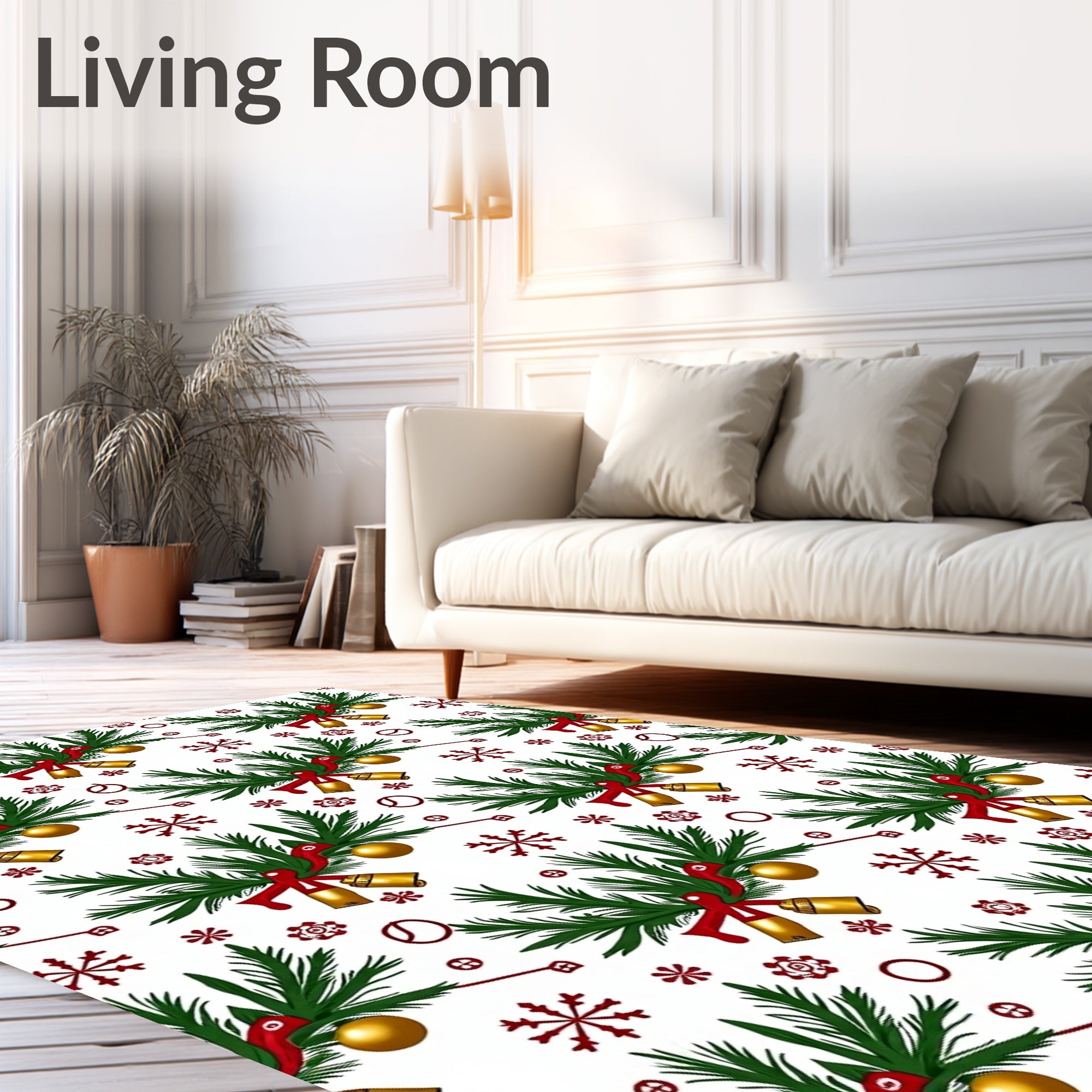 Festive Green Fir Bells Gold Orbs Rug