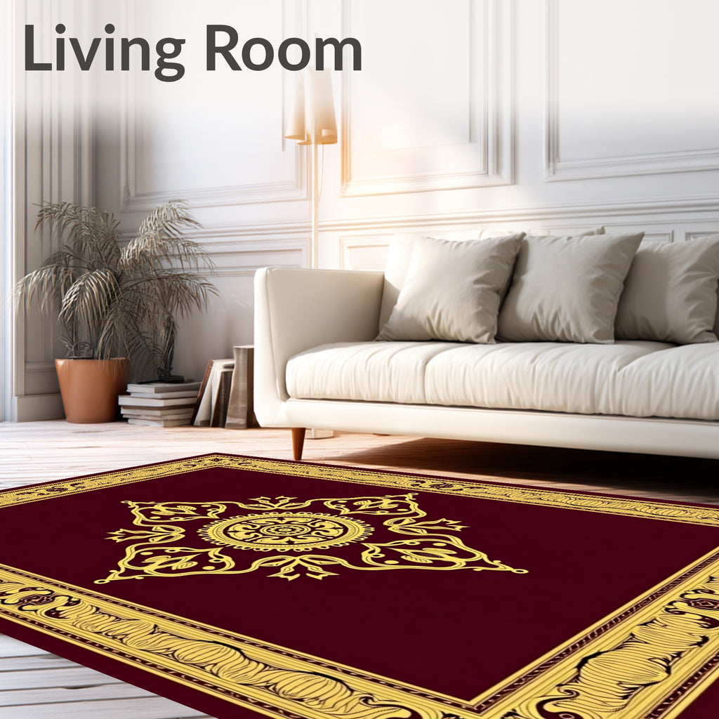 Gold Crimson Ornate Floral Medallion Rug
