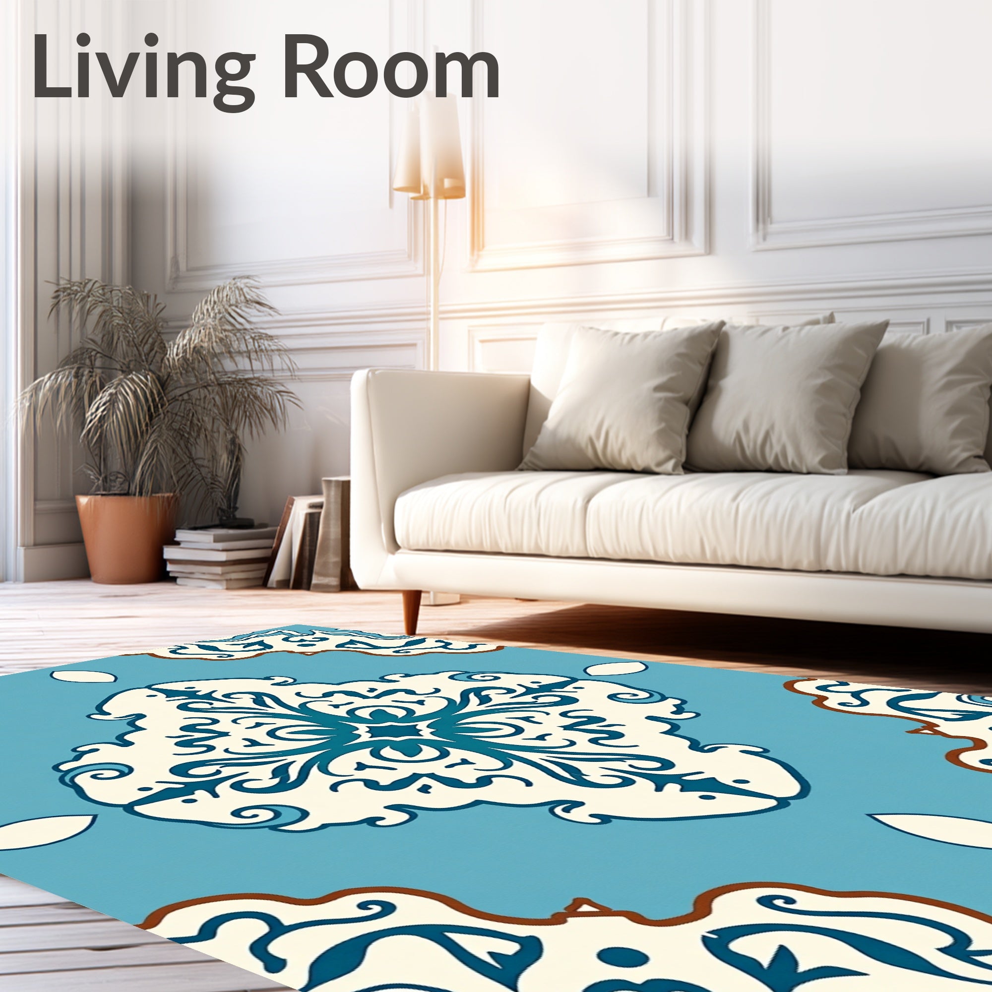 Classic Teal and Cream Medallion Rug