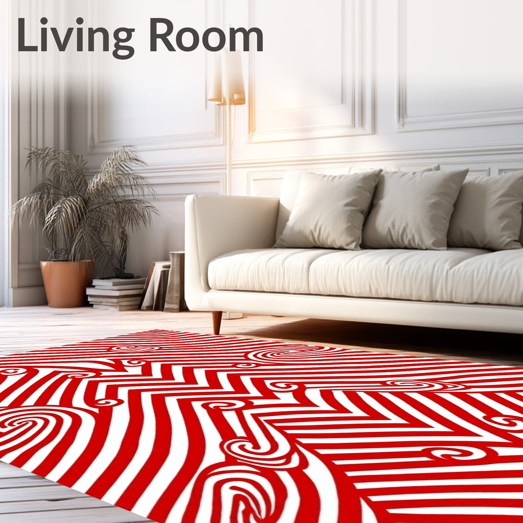 Bold Red Swirling Stripe Accordion Rug