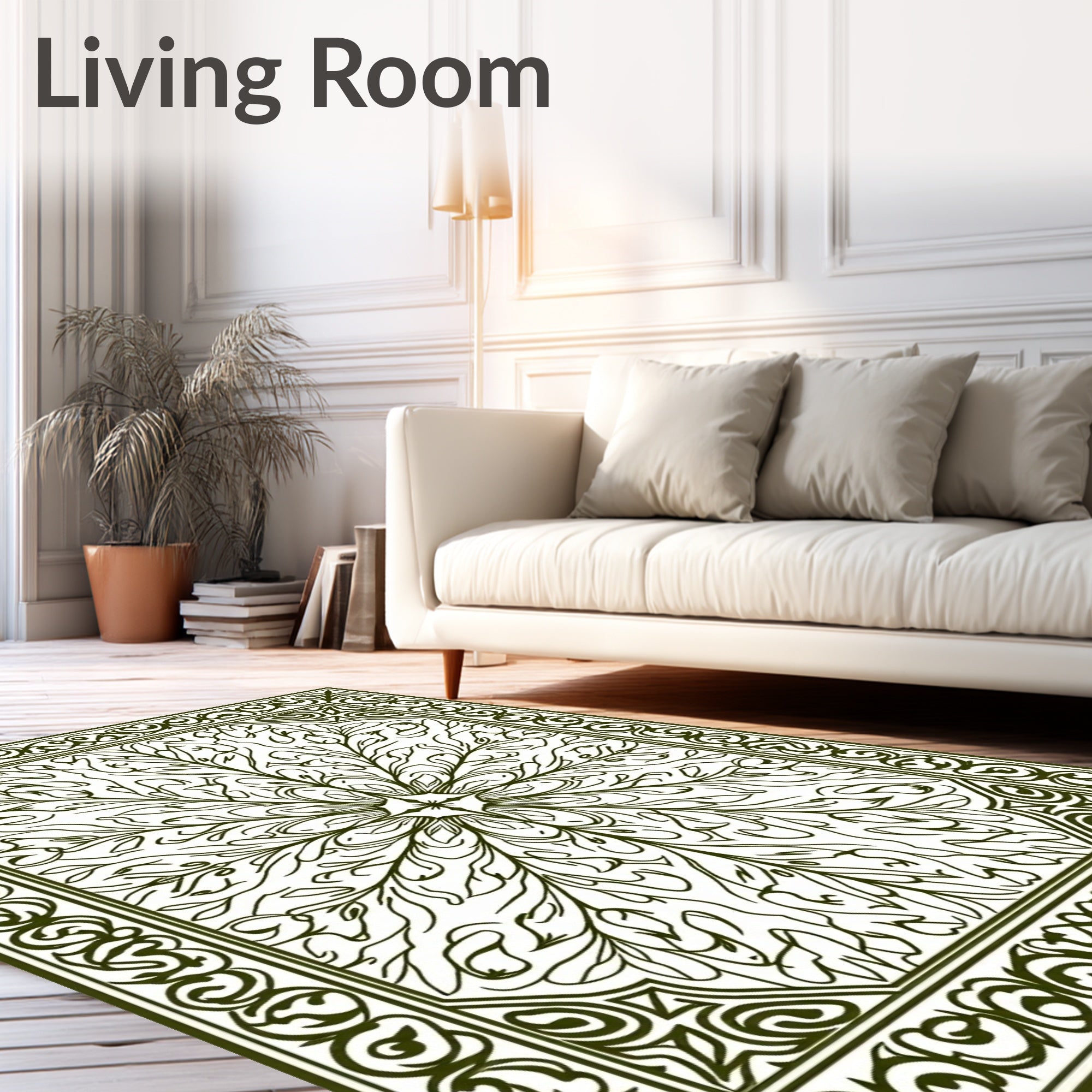 Ornate Green Floral Mandala Rug