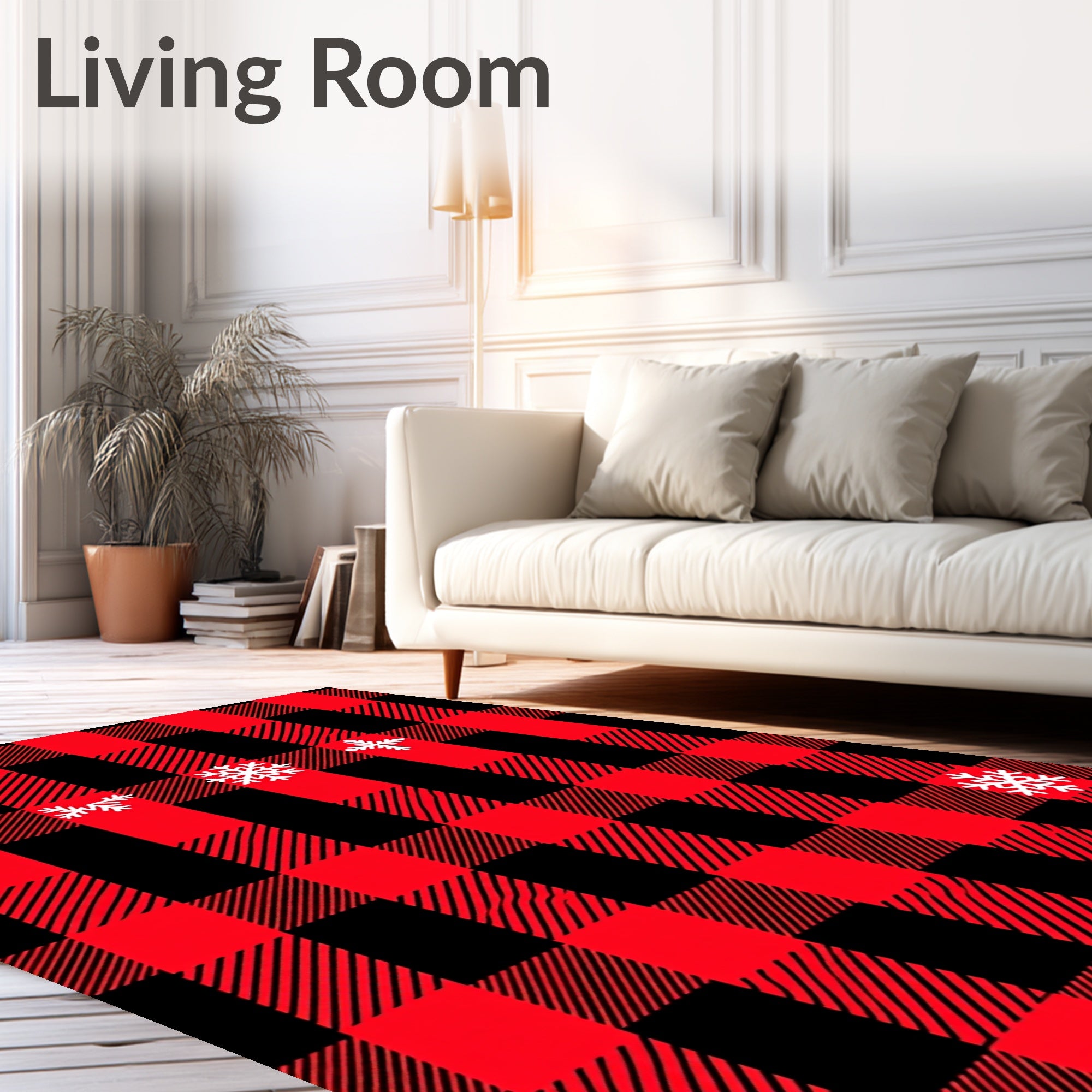 Red Black Buffalo Plaid Snowflakes Rug