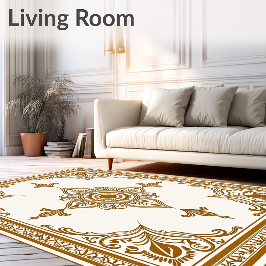 Antique Gold Floral Medallion Border Rug