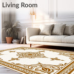 Antique Gold Floral Medallion Border Rug