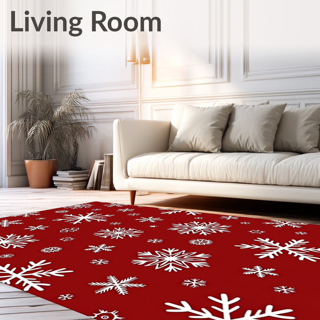 Crimson White Snowflake Sprinkle Background Rug