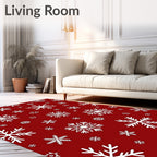 Crimson White Snowflake Sprinkle Background Rug