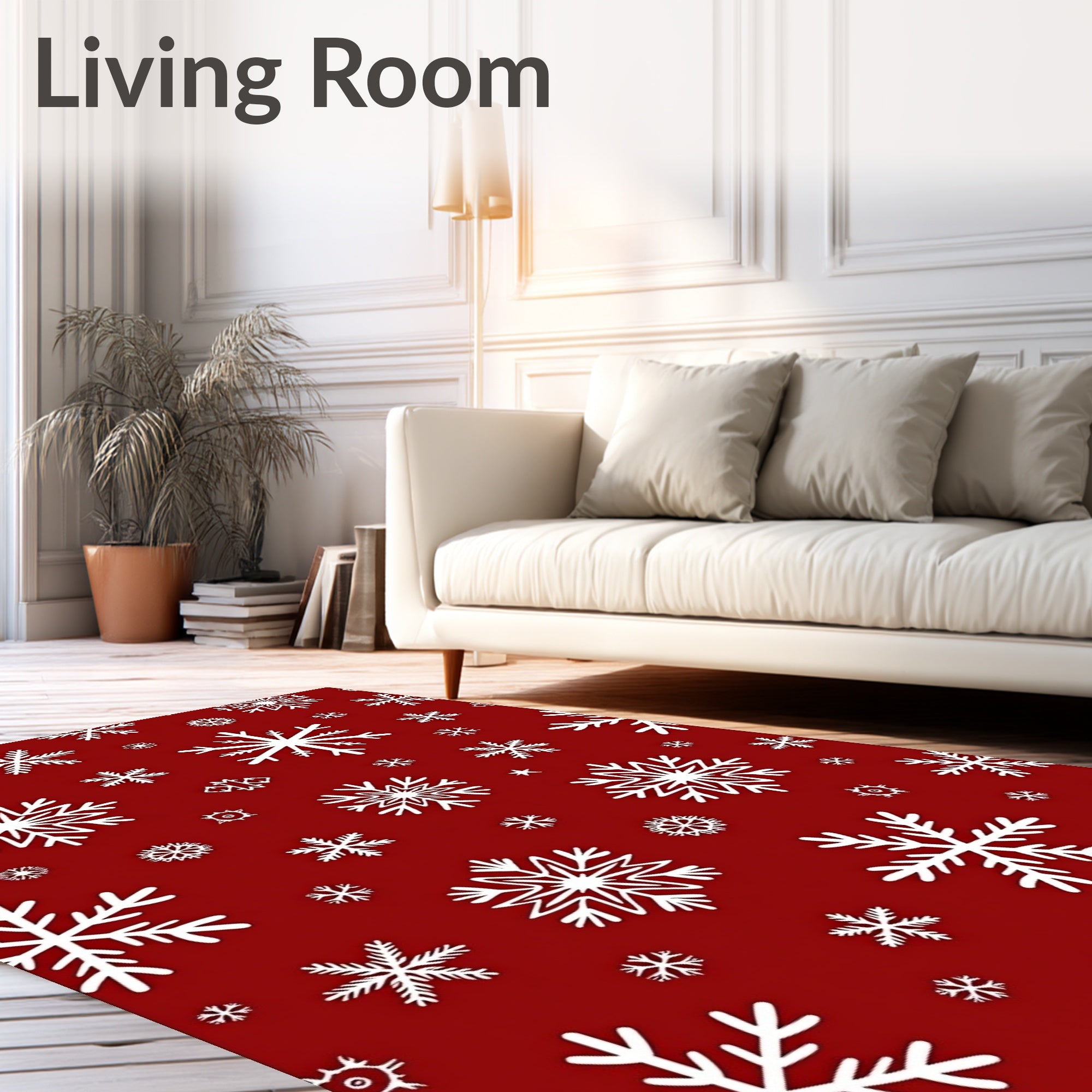 Crimson White Snowflake Sprinkle Background Rug