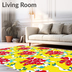 Vibrant Red Floral Yellow Swirl Rug