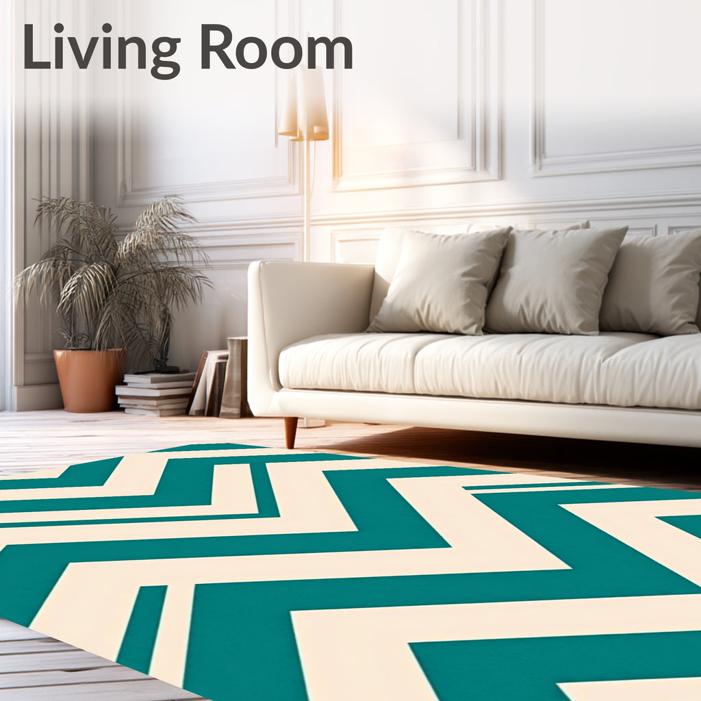 Teal Cream Modern Chevron Lines Rug