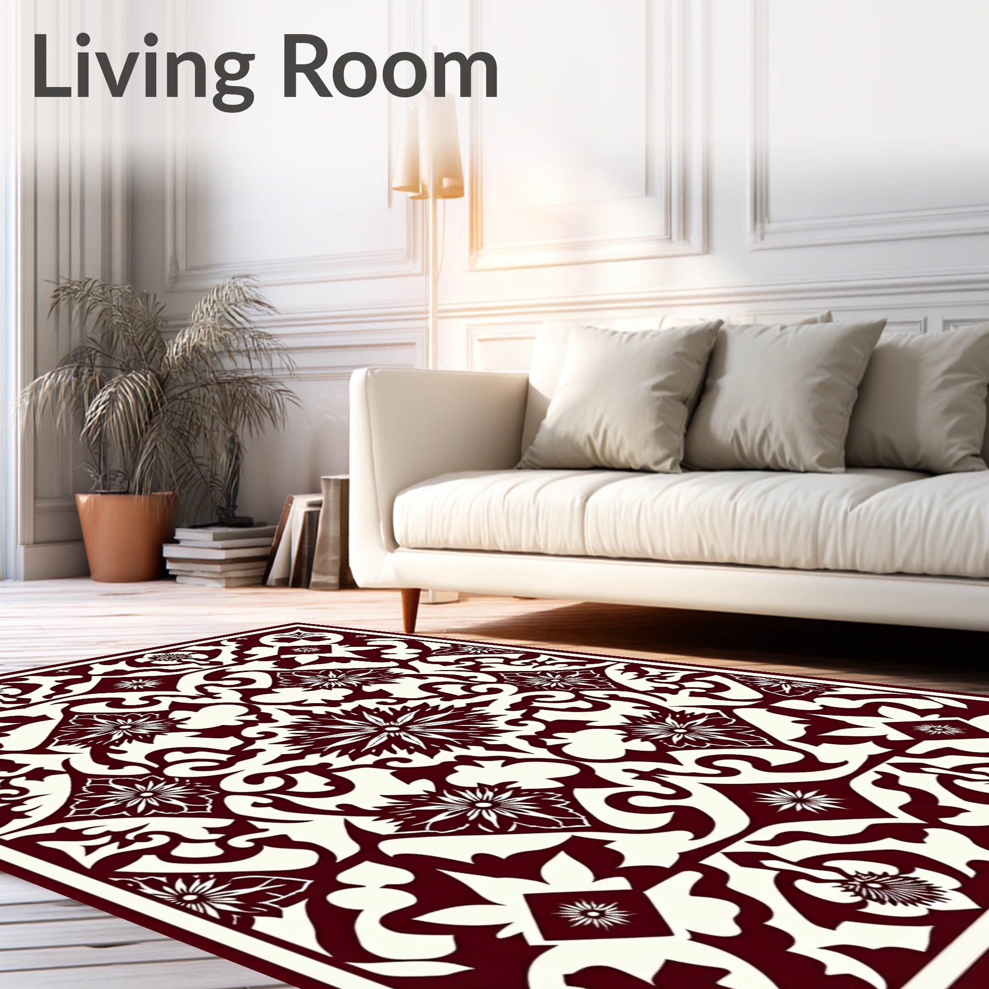 Deep Red Floral Medallion Square Rug